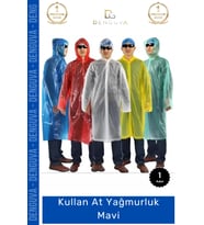 #Yağmurluk Su Geçirmez Kapüşonlu Polietilen Dayanıklı Standart Beden Hafif Kullan At Yağmurluk Mavi