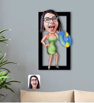 BK Gift Kişiye Özel Tatilci Kadın Karikatürlü 3D Ahşap Tablo-6