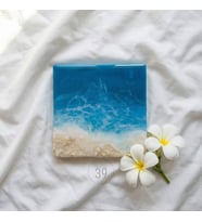 Maldivler İlhamlı Mini Epoksi Okyanus Tablosu, El Yapımı Resin Duvar Sanatı, 15x15 & 20x20 cm (Okyanus Mavi)