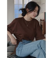 Kadın Oversize Basic Haki Tişört Yan Bağlamalı Rahat Kesim Günlük Yazlık T-Shirt