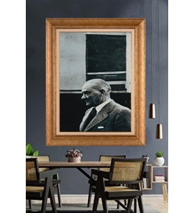 Altın Varaklı Çerçeveli Paspartulu Atatürk Tablo TR1251 (Gold)