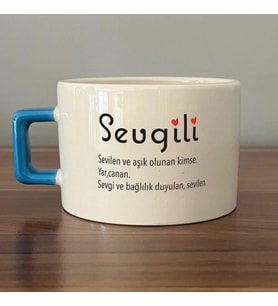 Sevgili Baskılı Mavi Kulplu C Fincan