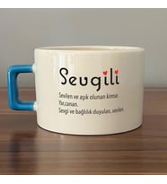 Sevgili Baskılı Mavi Kulplu C Fincan