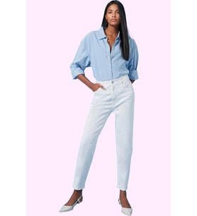 Kadın Yüksek Bel Mom Jean Denim Boru Paça Günlük Kombinler Hafta Sonu Yaz Aylarının Vazgeçilmezi (Beyaz)
