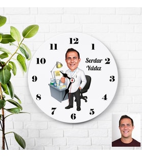 Karikatürlü Eczacı Kişiye Özel Duvar Saati