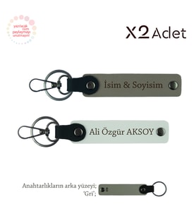 Öğretmene Anlamlı Armağan, İsim & Soyisim Kişiselleştirilmiş 2’li Anahtarlık, Kül Gri-Beyaz-Gri