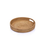 Koza Home Meander El Yapımı Yuvarlak Küçük Boy Rattan Çok Amaçlı Kulplu Tepsi 30cm 8982 (Natural)