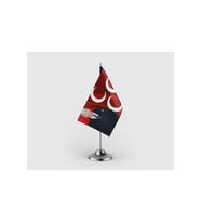Alpaslan Türkeş Ve Üç Hilal Kırmızı Tekli Saten Masa Bayrağı Seti
