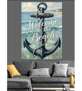 "Welcome To The Beach" Yazılı Çapa Dekoratif Kanvas - Mdf Ahşap Tablo