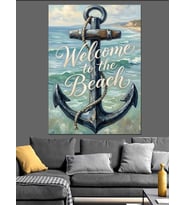 "Welcome To The Beach" Yazılı Çapa Dekoratif Kanvas - Mdf Ahşap Tablo