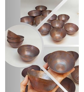 Dekoratif Otantik El Yapımı Minimal Bakır Kase 6'lı Set