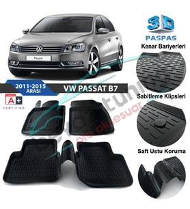 Volkswagen Passat B7 Havuzlu 3D Paspas Niken Siyah 2011-2015