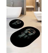 Siyah Arap Kızı Banyo Halısı Klozet Oval Paspas Seti BS071