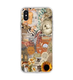 Iphone X ve XS Uyumlu Güneş ve Ay Aesthetic Kolaj Tasarımlı Şeffaf Telefon Kılıfı