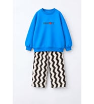 New York Nakışlı Oversize Sweatshirt ve Zikzak Desenli Pantolonlu Erkek Çocuk 2’li Takım - Mavi