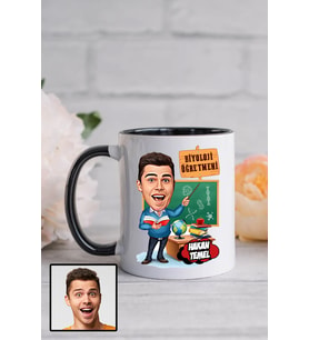 Erkek Biyoloji Öğretmenine Hediye Karikatürlü Siyah Kupa Bardak