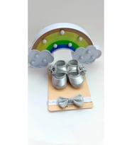 VaVbaby Baby Shine Gümüş Renk Bebek Bandana ve Ayakkabı 0-6 Ay Şirin Sevimli Rahat Yumuşak Taban
