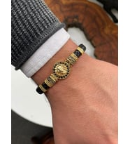 Cheetah Quality Aslan Figürlü Hakiki Deri Zirkon Taşlı Erkek Bileklik