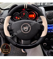 Dacia Duster Mk1 Dikme Direksiyon Kılıfı Delikli Deri Parlak Siyah Bej Detay Çift Yüzük ve Dikiş 2010-2017