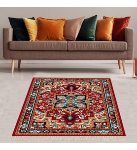 Kilim Desenli Renkli Dijital Baskı Yıkanabilir Kaymaz Taban Leke Tutmaz Etnik Şark Halısı ve Yolluk (Çok Renkli)