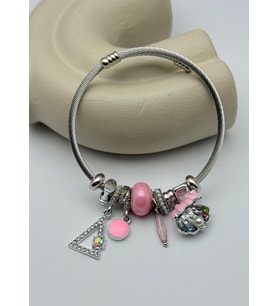 Çelik Silver Taşlı Üçgen Pembe İstiridye Charmlı Pandora Bileklik - 26blk57