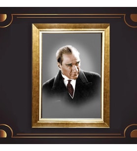 Altın Varaklı Çerçeveli Paspartulu Atatürk Tablo z5217 (Gold)