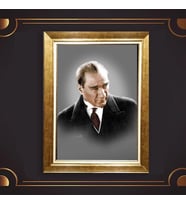 Altın Varaklı Çerçeveli Paspartulu Atatürk Tablo z5217 (Gold)