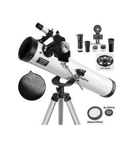 Reflektör Teleskop 76mm Diyafram 700mm Odak 35X-875X Zoom Ay & Güneş Filtresi+Telefon Tutucu+Tripod