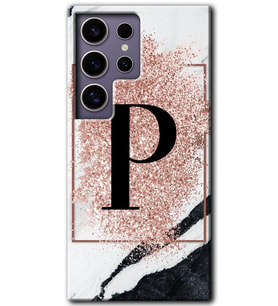 Galaxy S24 Ultra Kılıf HD Desen Baskılı Kılıf - Pembe Mermer Desenli P Harfi