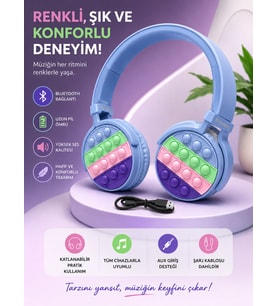 POPİT DESENLİ KAFA ÜSTÜ BLUETOOTH KULAKLIK