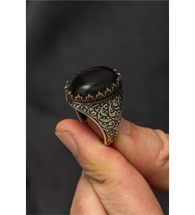 Oval Siyah oniks Taşlı 925 Gümüş Erkek Yüzük