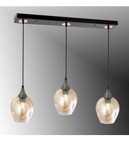 TT606-3S-SY-ESK TT Aydınlatma Mat Siyah - Eskitme 3 lü Basık Camlı Sıralı Avize