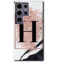 Galaxy S24 Ultra Kılıf HD Desen Baskılı Kılıf - Pembe Mermer Desenli H Harfi