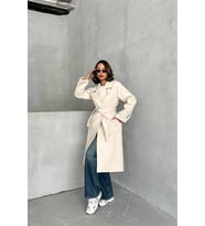 Neşeli butik kadın astarlı bej ithal kaşe kaban NBG048