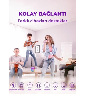 K12 Kablosuz Bluetooth Hoparlör Bej Karaoke 2 Mikrofon Li Ses Efektli Rgb Hd Stereo Ses Usb/sd