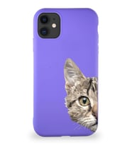 Apple iPhone 11 Soft Premier Kapak Catface Tasarımlı Silikon Kılıf - Mor (Şeffaf)