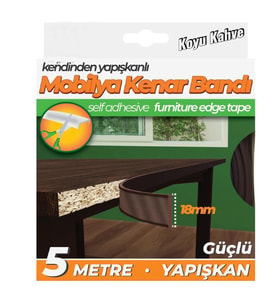 Kendinden Yapışkanlı Masa,Raf,Dolap,Tezgah,Mobilya Kenar Bandı 18mmX5 Metre-Koyu Kahve