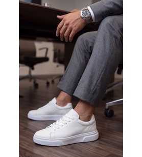 Asterio %100 Hakiki Deri Sararmayan Faylon Taban Sneaker Klasik Siyah Beyaz Ayakkabı