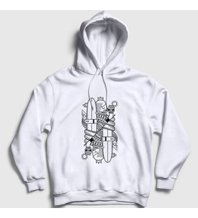 Presmono Unisex Beyaz Surfer Kings Kral Kapüşonlu Sweatshirt 289090tt