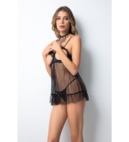 Miorre Dekolteli Transparan Babydoll (Siyah)