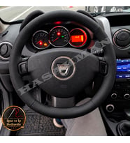Dacia Logan MCV Dikme Direksiyon Kılıfı Premium Komple Delikli Deri Siyah Dikiş 2012-2016