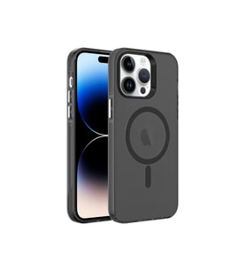 Apple iPhone 14 Pro Uyumlu Kılıf Zore M-safe Şarj Özellikli Buzlu Transparan C-Pro Sert Kapak (Siyah)