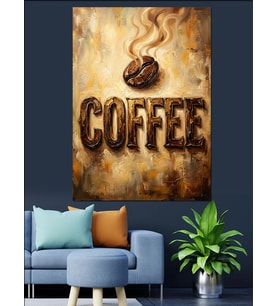 Kahve Çekirdeği Ve Coffee Yazısı Dekoratif Kanvas - Mdf Ahşap Tablo