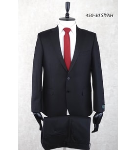 Siyah Regular Fit İki Düğme Mono Yaka Tek yırtmaç Drop 4 Takım