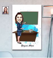 Kişiye Özel Öğretmen Karikatürlü  Ahşap Tablo 30x47 Bayan-18