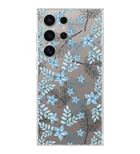 PrintiFy Samsung S24 Ultra Uyumlu Kamera Korumalı Floral Mavi Tasarımlı Şeffaf Silikon Kılıf