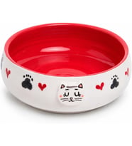 Lüks Seramik Mama Kabı Pati Kedi Köpek Kalp Desen Kabartmalı Doğal Renkli Kedi ve Köpek Yemek Su Kasesi, Devrilmez Premium Dekoratif Porselen Yapı 1 Adet Tekli (KIRMIZI)