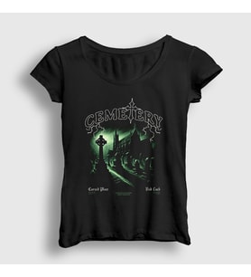 Presmono Kadın Siyah Cursed Place Mezarlık Cemetery T-Shirt 484521tt