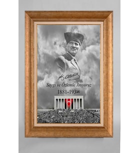 Çerçeveli Paspartulu Atatürk Tablo a381 (Gold)