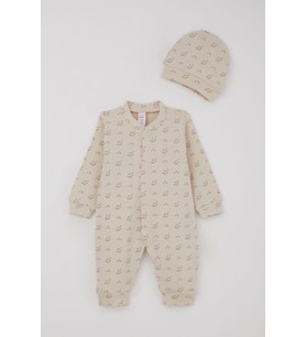 Breeze Erkek Bebek Tulum Desenli 0-6 Ay, Bej